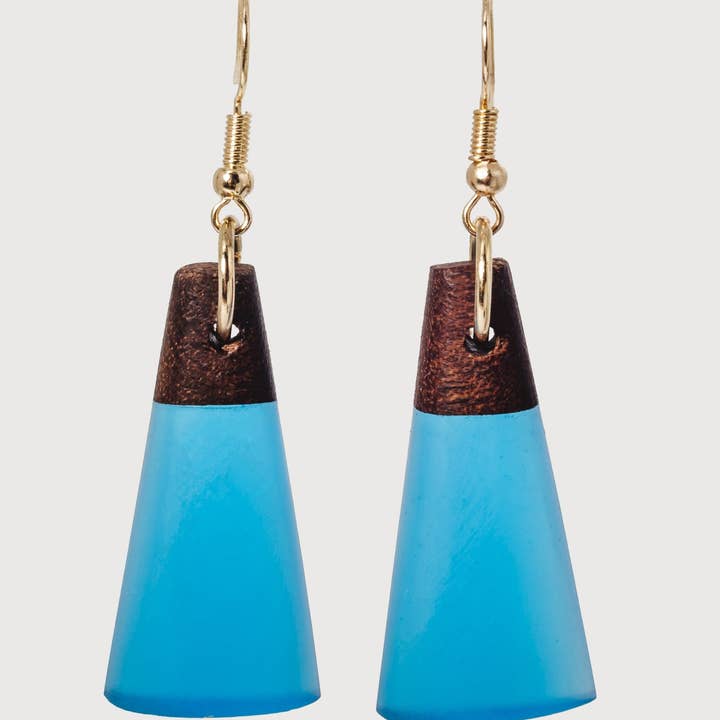 Tahiti Handcrafted Wood & Resin Boho Chic Dangle Earrings for wholesale by Wooden Element UK