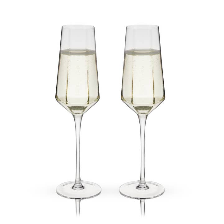 Seneca™ Diamond Faceted Crystal Champagne Flutes Set of 2 for wholesale by Viski