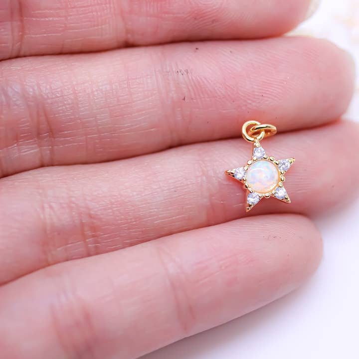 Gold Opal Star Charm with CZ Pendant,CPG234-CPS234 for wholesale by Jewel Pledge