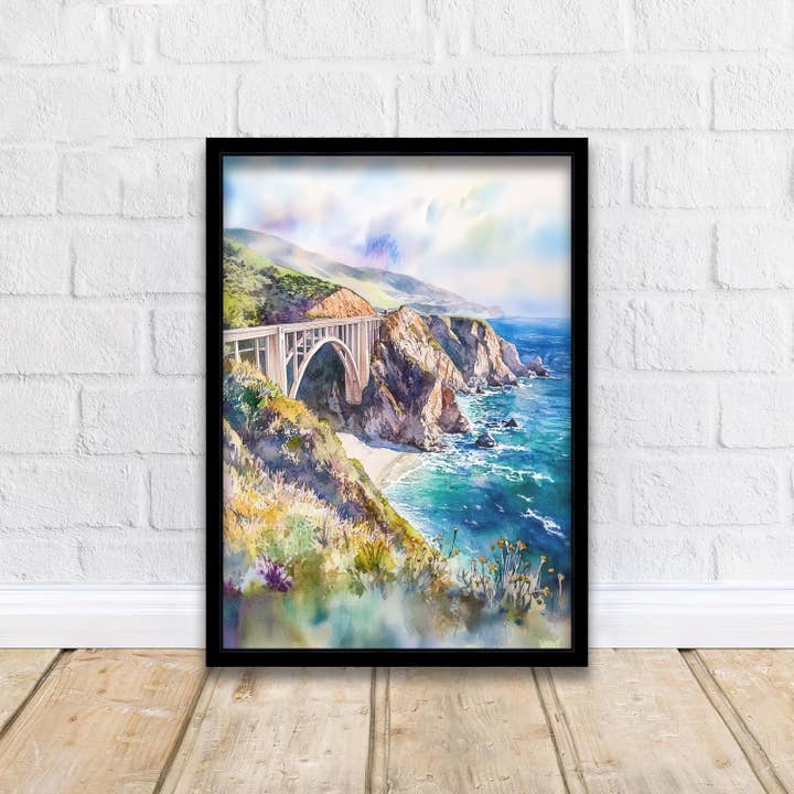 Big Sur California Watercolor Travel Poster for wholesale by InkNPrintz