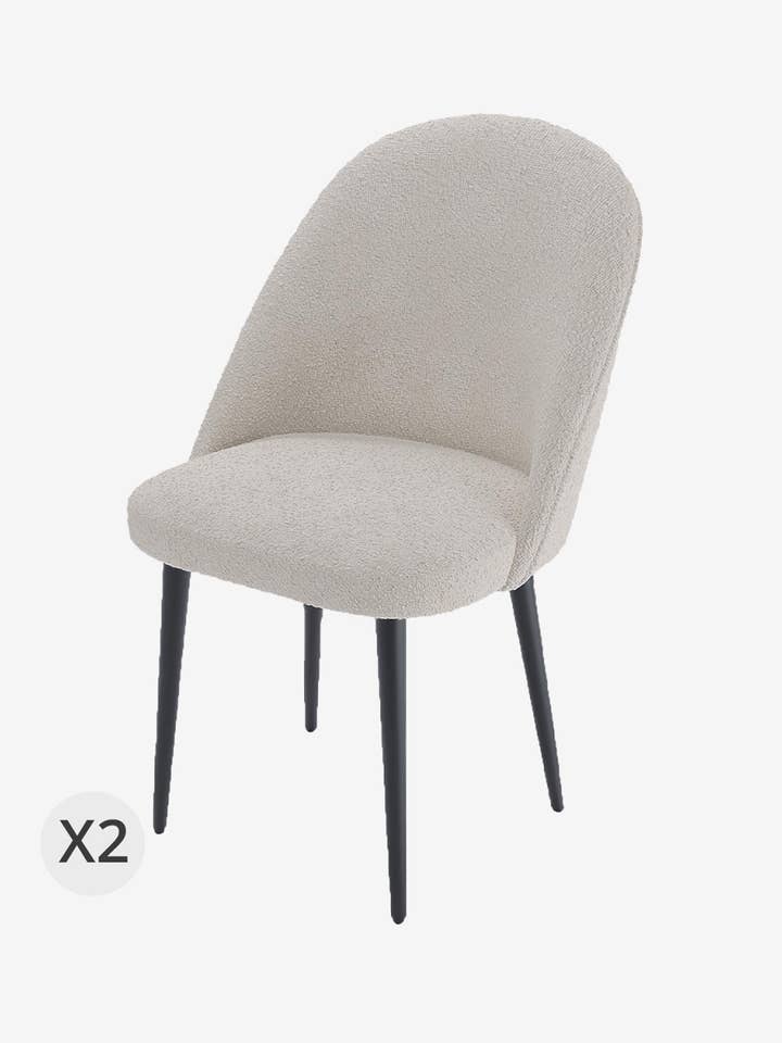 Set van 2 stoelen in grijs-crème bouclé stof & zwart metaal Nina voor wholesale door Potiron