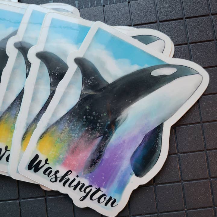 Washington Orca. Vinyl Waterproof Sticker for wholesale by Broccokat Graphics