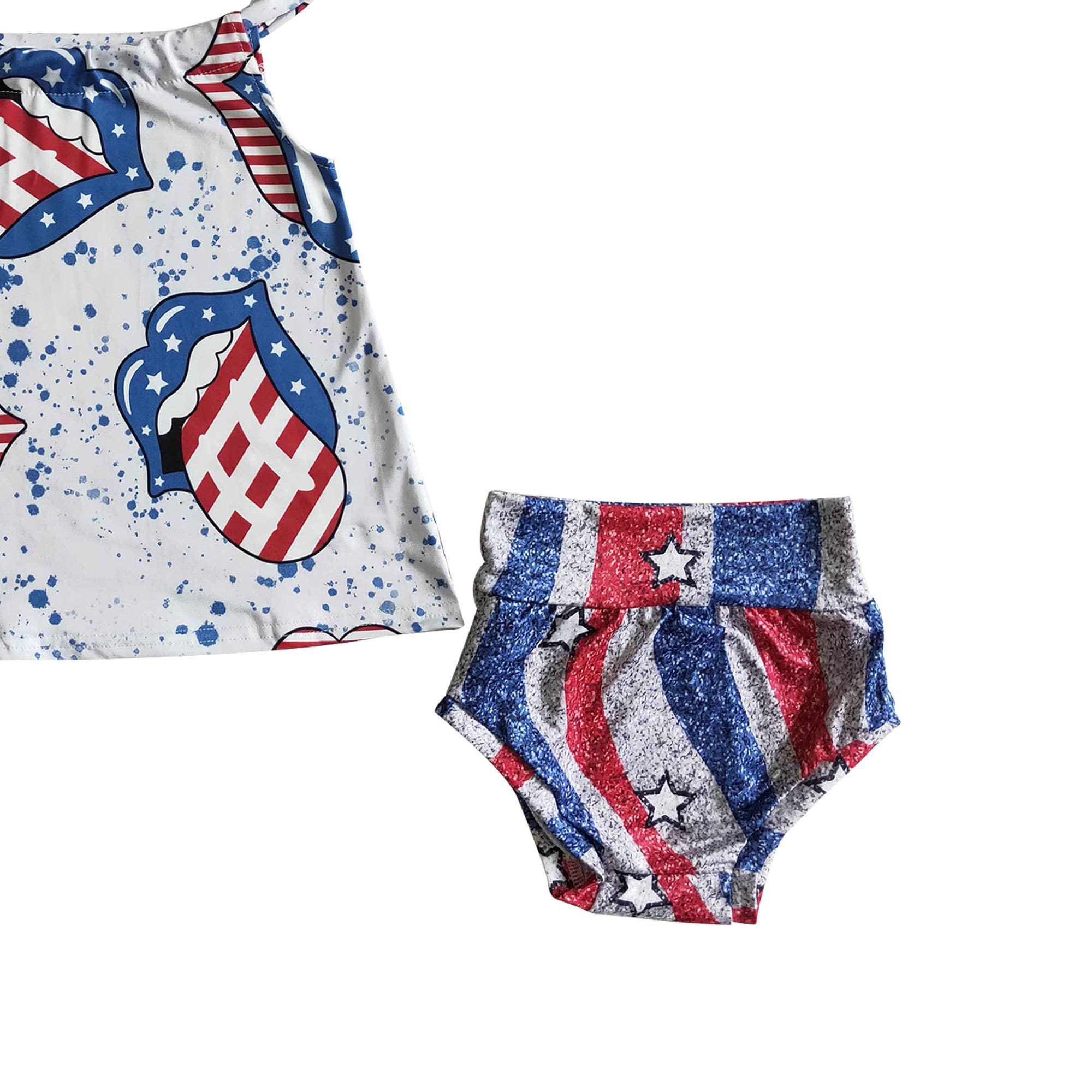 Aier Wholesale - Wholesale Clothing Set - Baby - Baby girls 4th of july bummie sets5