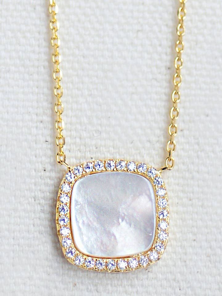 Mother of Pearl CZ Studded Square Necklace for wholesale by FELIX Z DESIGNS