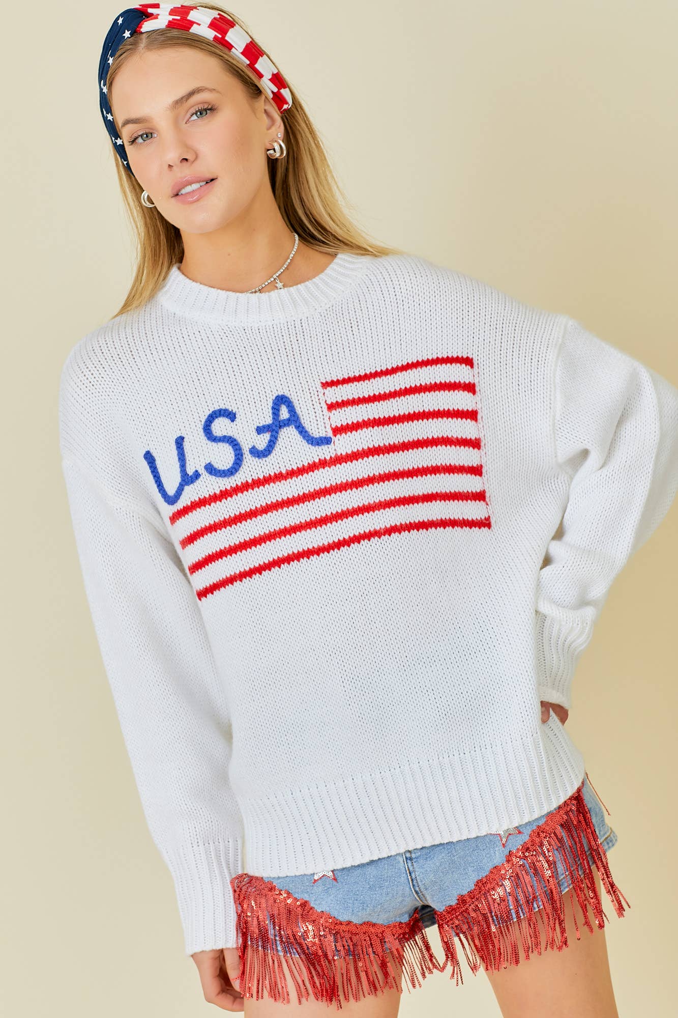 HVID USA amerikansk flag 4th of juli-trøje for engroshandel på Faire4