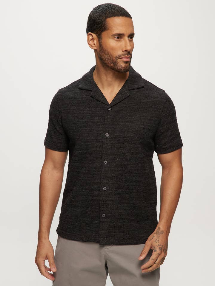 SS To-farvet Sweaterstrik Camp Skjorter i Kulblanding for engroshandel hos Julian & Mark