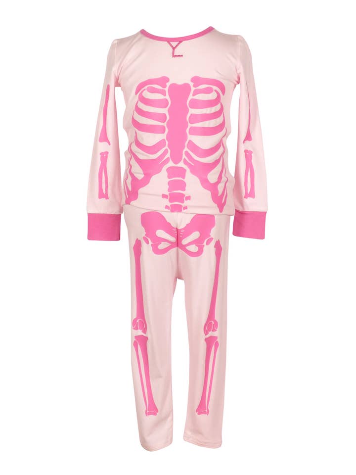 The Yellow Lamb - Wholesale Sleepwear Set - Kids - Lambie Jammies - Glow-In-The-Dark-Skelleys - Pink
