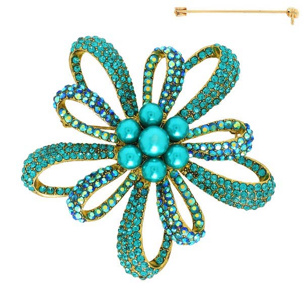 anbfashion - Wholesale Brooch - VINTAGE FLORAL CRYSTAL RHINESTONE BROOCH PIN P135403
