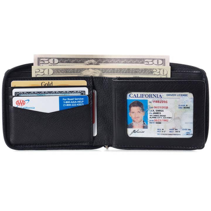 Alpine Swiss - Wholesale Wallet - Unisex - Alpine Swiss Zipper Bifold Wallet for Men Women RFID Protected Genuine Leather - 998 Wallet -