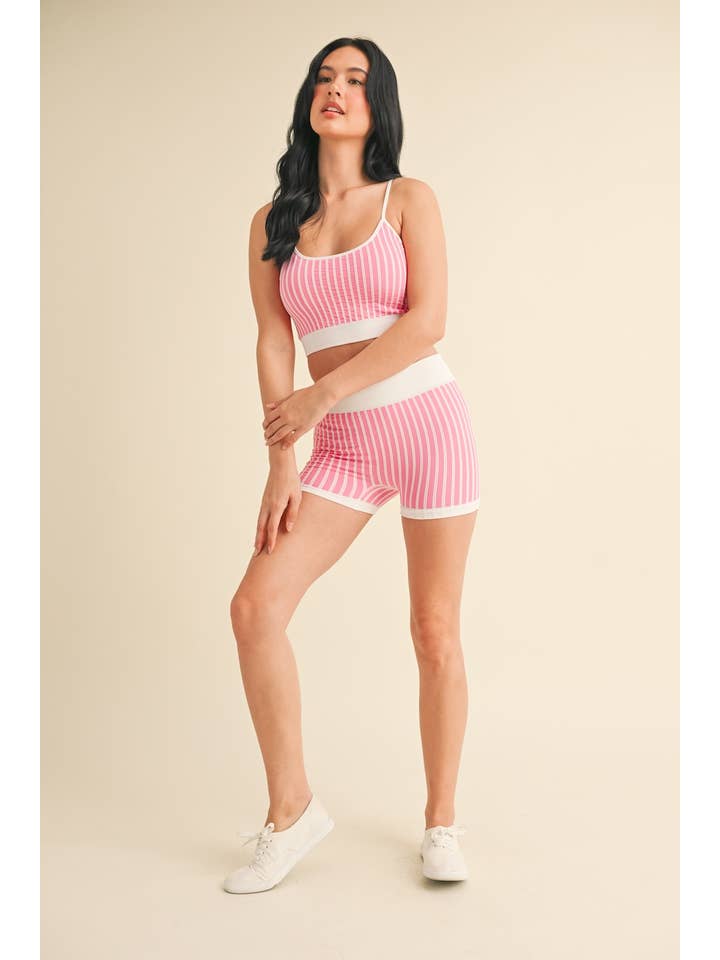 KIMBERLY C - Wholesale Sportkledingset - Dames - Gestreepte Cami Top en Shorts Set9