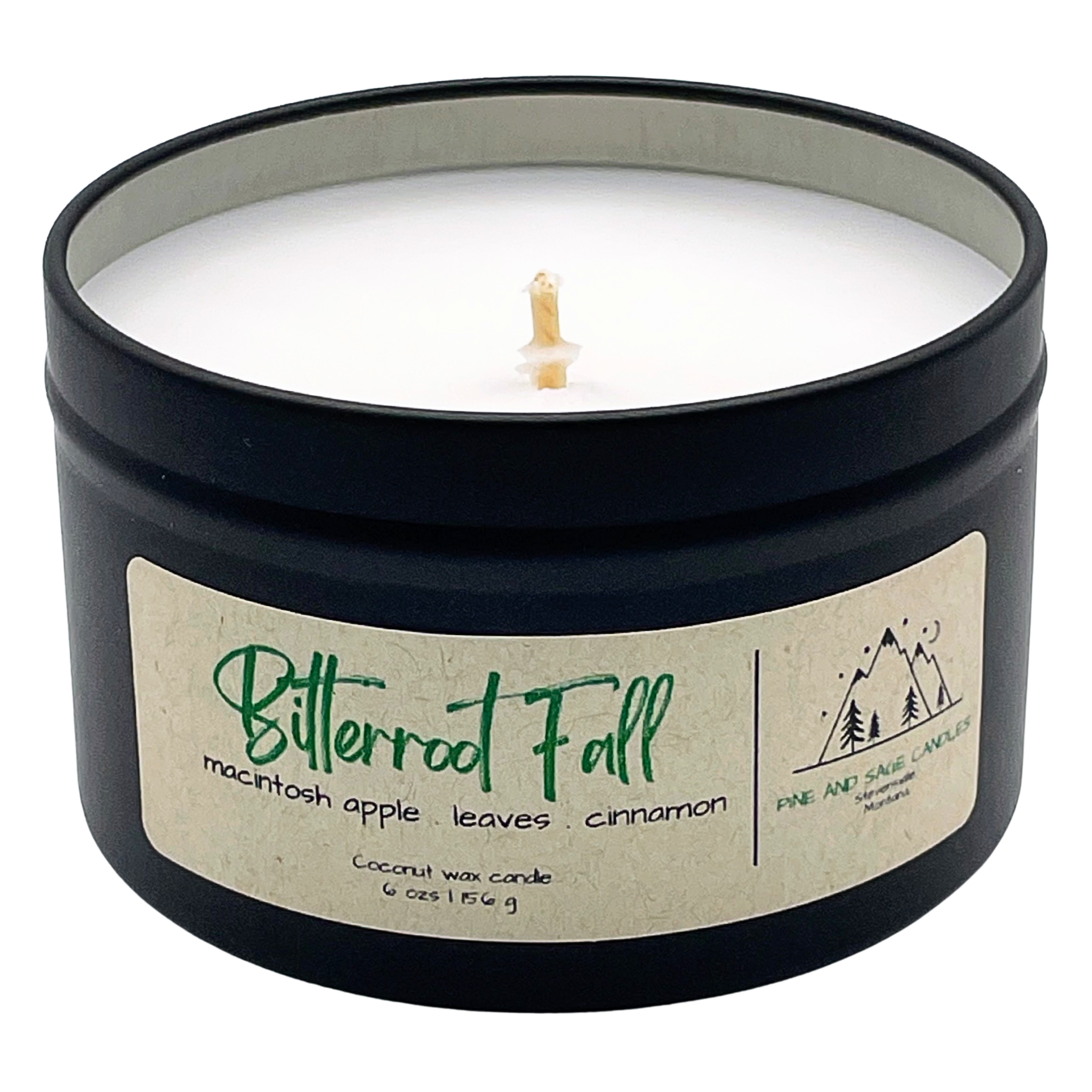 Pine and Sage Candles – wholesale Reseljus – Bitterroot Fall - 6 oz Svart Matt Ljusstake i Plåt3