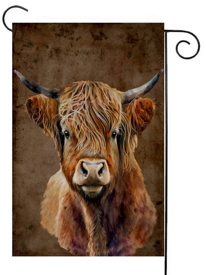Bandeira de Jardim Castanho de Vaca das Terras Altas #G2571 por atacado de Happy Cow Lawn Decor