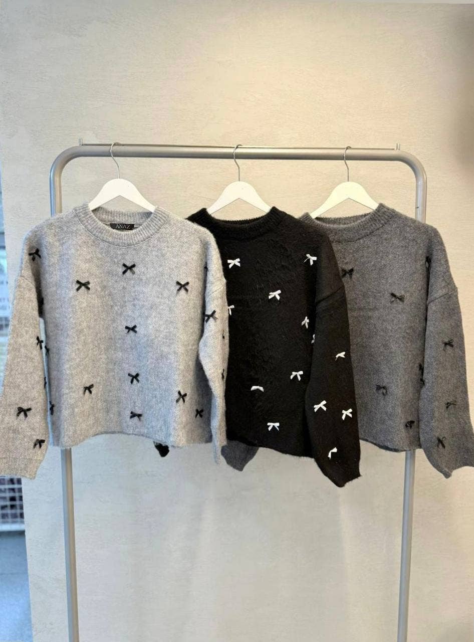 Anaz - Wholesale Knit Sweater - Women's - Bow Crewneck Sweater1