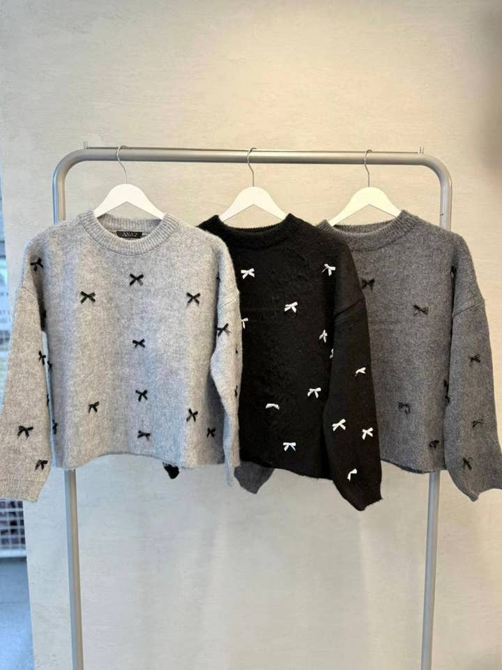 Anaz - Wholesale Knit Sweater - Women's - Bow Crewneck Sweater1