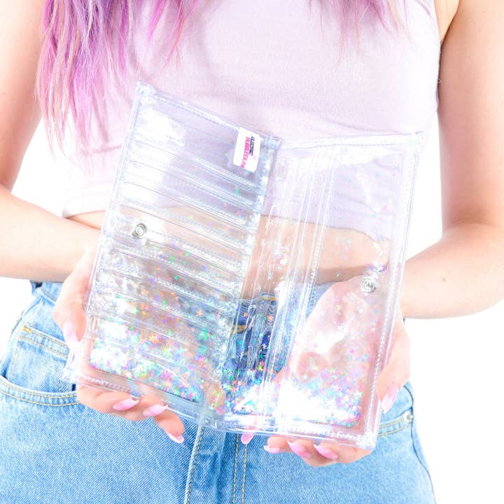 Electric Bubblegum – wholesale Plånbok - Dam – Liquid Glitter Stor Plånbok - Transparent