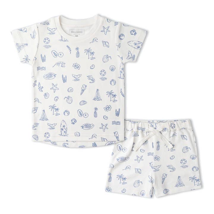 Organic Tee & Shorts Set - Coastal for wholesale by Makemake Organics