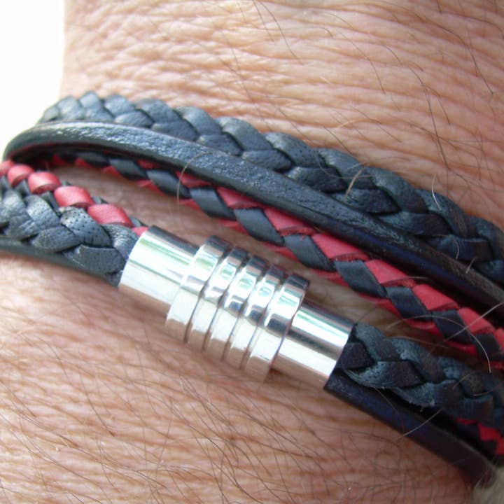 Men's Leather Bracelet, Men's Bracelet, Wrap Bracelet, Stainless Steel Magnetic Clasp, Men's Gift, Bracelet, Men's Jewelry,Father's Day for wholesale by Urban Survival Gear USA