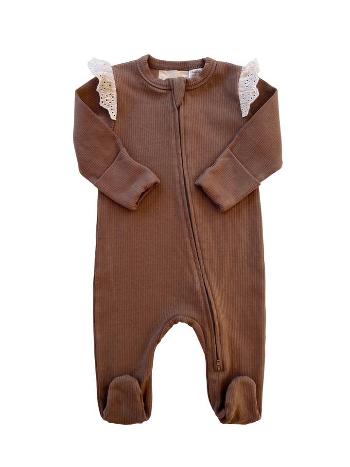 choklad Jumpsuit med spets med volanger för wholesale på Faire
