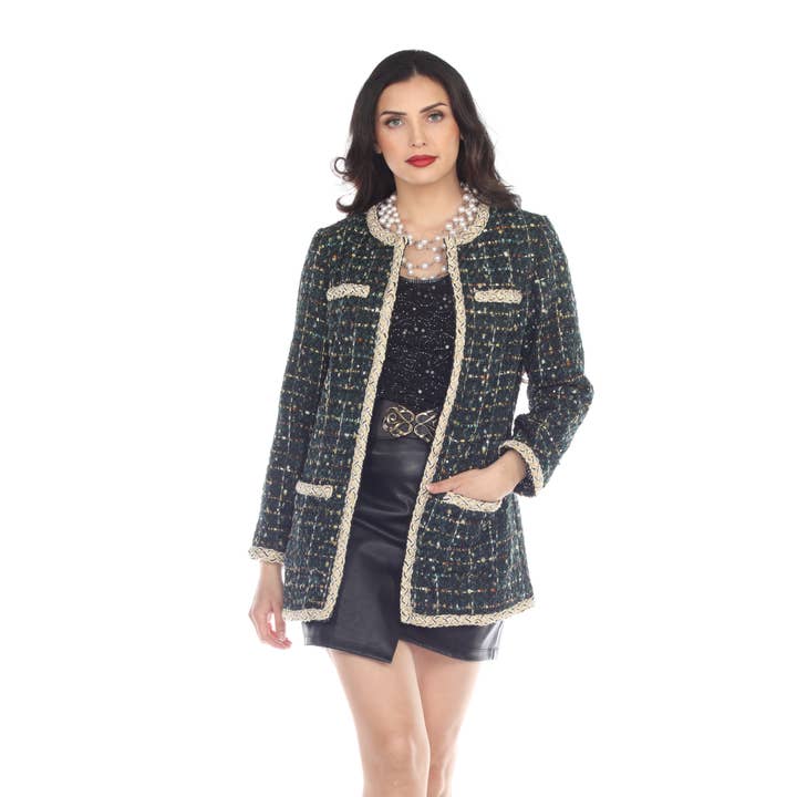 Tweed jasje met contrasterende gevlochten afwerking voor wholesale door Aris A