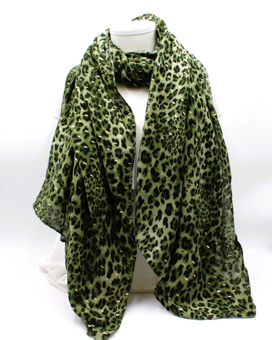 Reference Mode – Engroshandel Tørklæde - Dame – Leopardmønstret tørklæde med gylden lurex3