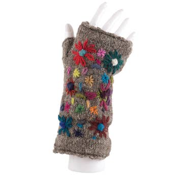 Mittens Embroidery Tree of Life Knitted Fingerless Gloves 