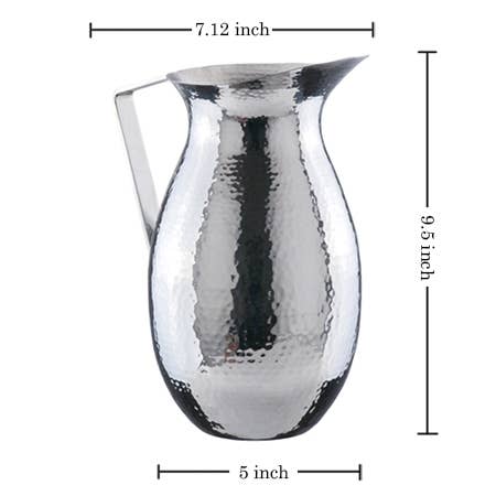 India Handicrafts Inc - Wholesale Pitcher - Sleek Stainless Steel Hammered Pitcher w/ Handle4