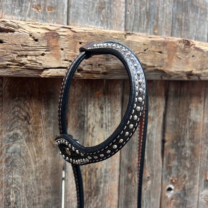 Dark Oil Basketweave with Silver Dots One Ear Headstall / Bridle for wholesale by Rodeo Drive