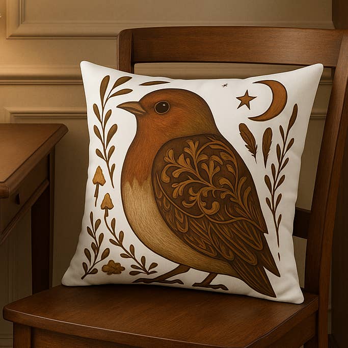 Upside Down Owl Farm - Wholesale Throw/Decorative Pillow - Boho Woodland Bird Throw Pillow – Decorative Accent Cushion0