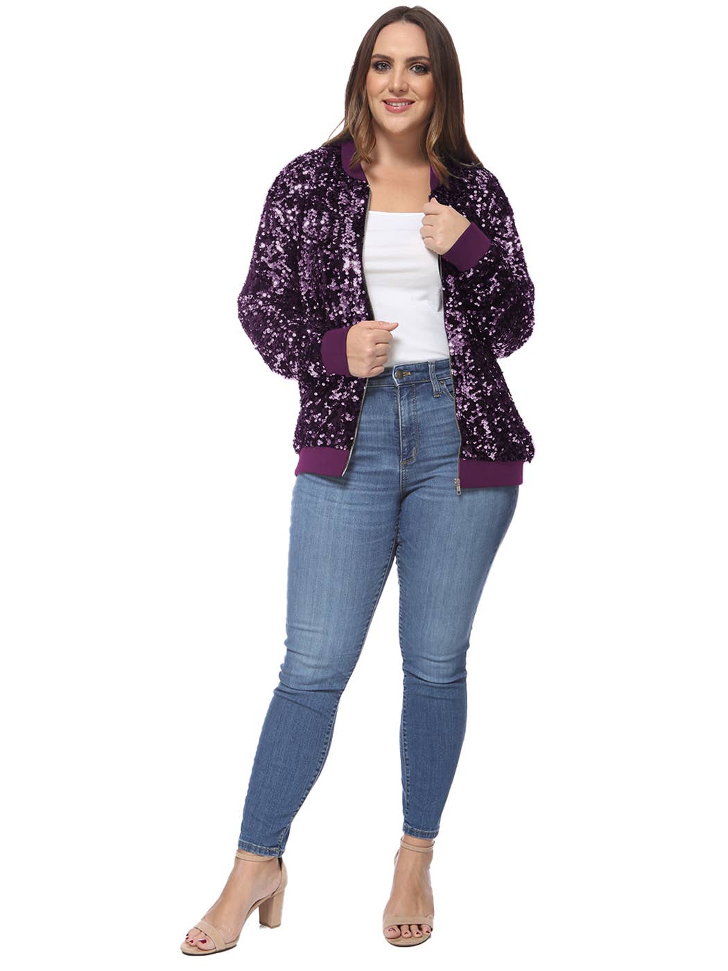 Anna Kaci Wholesale - Wholesale Bomber Jacket - Women's - Plus Size Sequin Bomber Jacket46