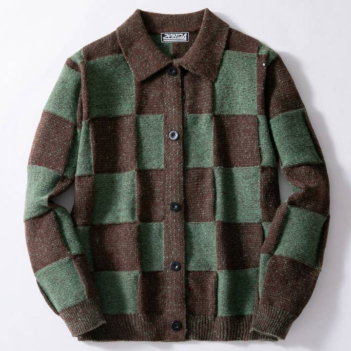 Classic Checkered Knitted Cardigan for Men for wholesale by SALINA TRADING INC