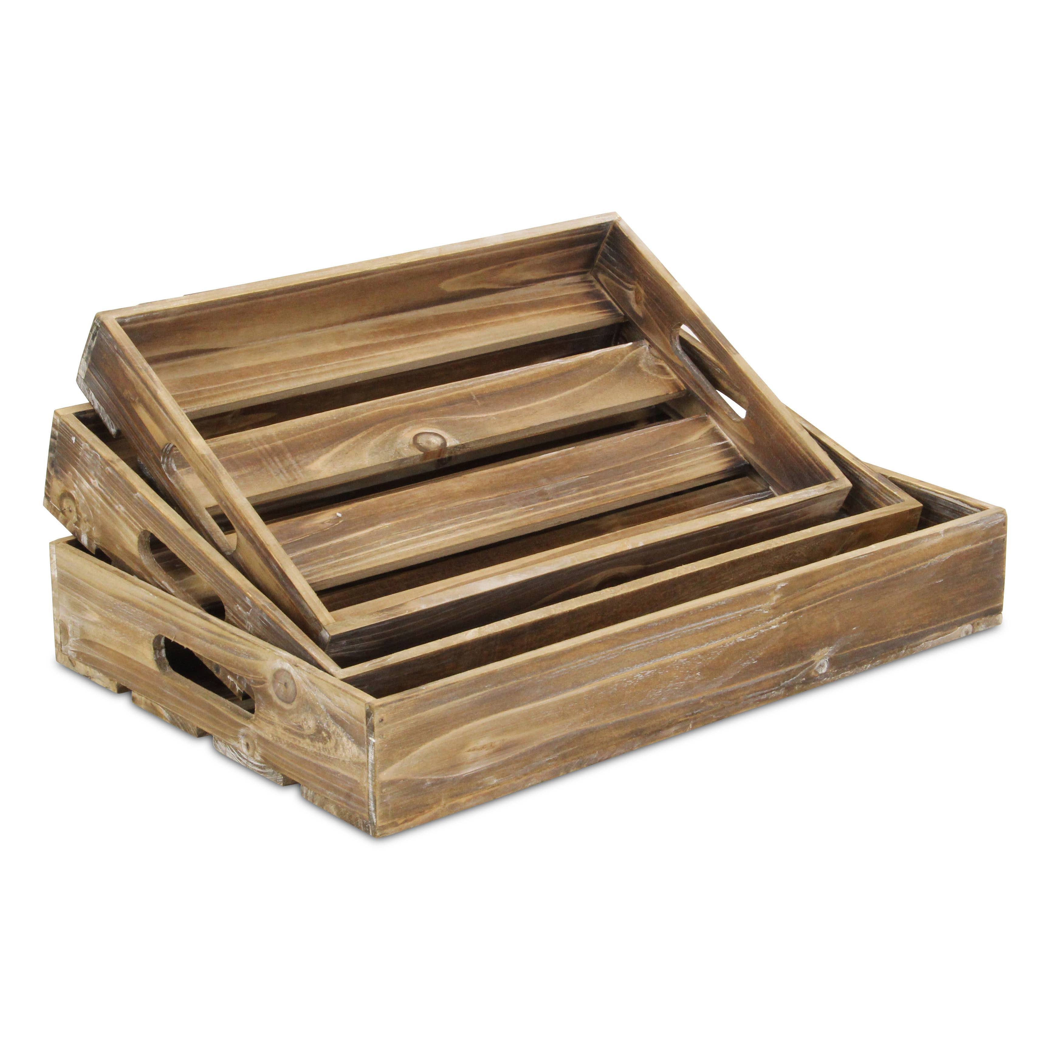 Cheungs Home Decor - Venta al por mayor Bandejas decorativas - Juego de 3 bandejas de madera con listones Nora, color marrón5