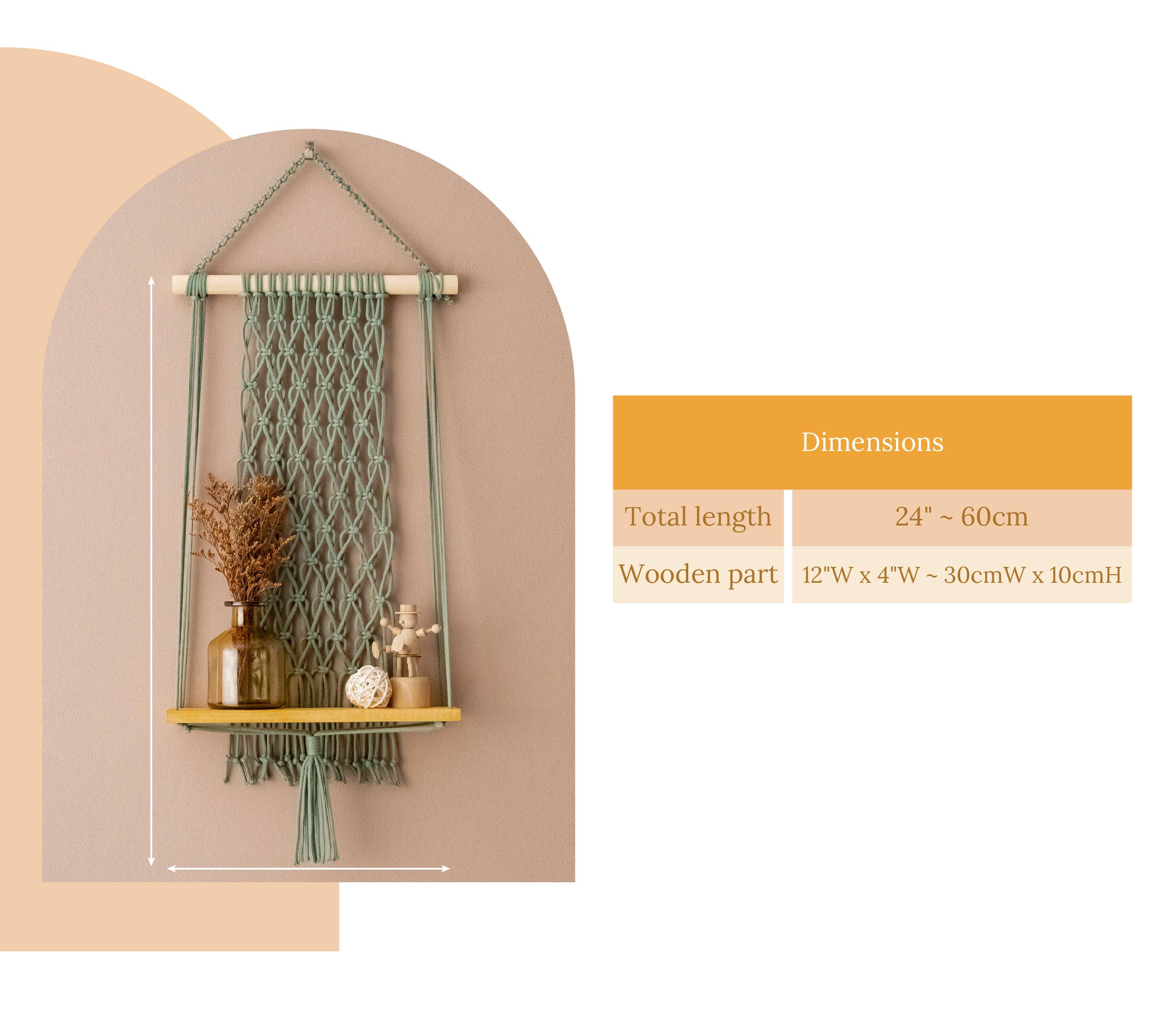 HeartCrafted - Wholesale Vrijstaande plank - Macrame Boho Plank S161