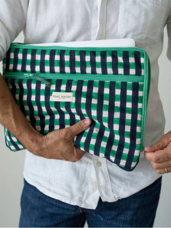 Custodia per computer in cotone trapuntato con stampa a blocchi - Tara per la vendita all'ingrosso da parte di Bindi Atelier