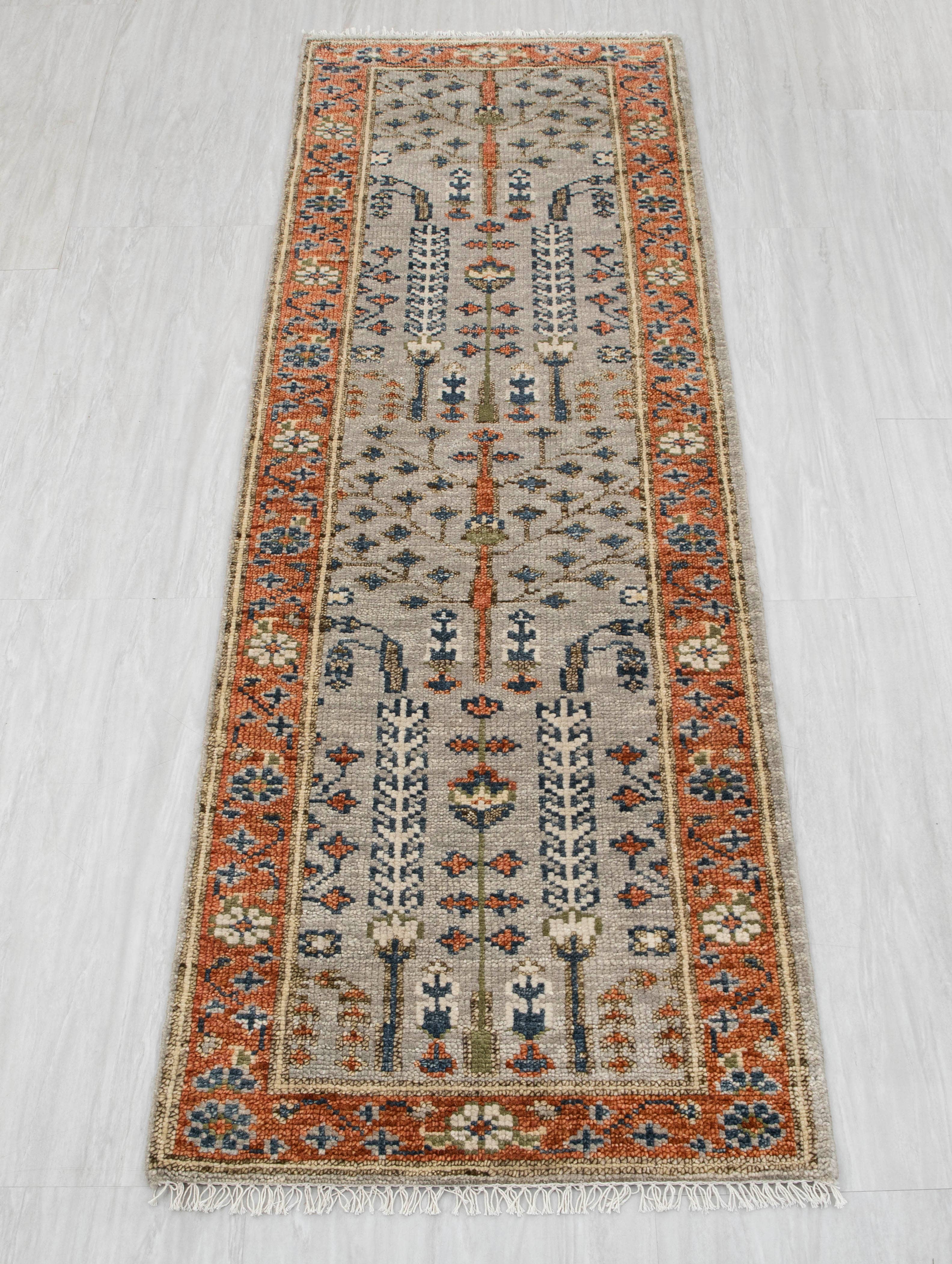 Aesthetic Homes LLC - Wholesale Runner Rug - Gray Rust Tree of Life Wool Runner – Custom Size P-70431
