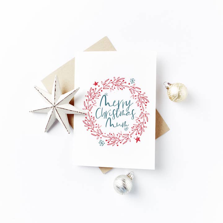 Cartão de mãe Feliz Natal - Design de grinalda vermelha por atacado de Flash On A String Designs