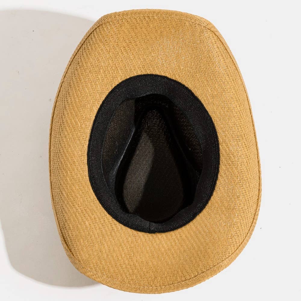 Collections by Fame Accessories - Vente Chapeau de cowboy – femme - Chapeau de cowboy western en paille avec sangle à tête de taureau cloutée4