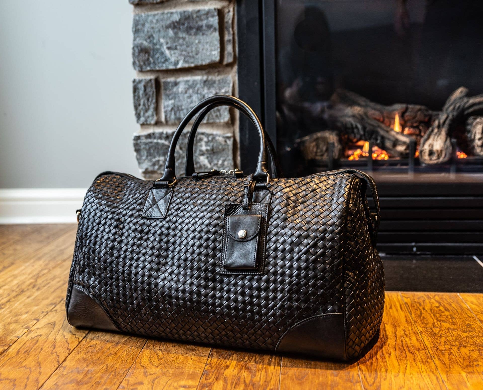 Hides - Wholesale Weekender Bag - Women's - Woven Leather Duffle - Black with Detachable Shoulder Strap12