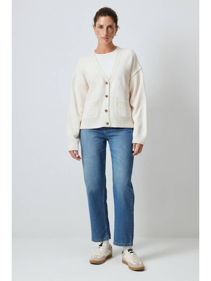 Cream A KNIT CARDIGAN WITH BUTTON POCKET DETAILS for wholesale on Faire1
