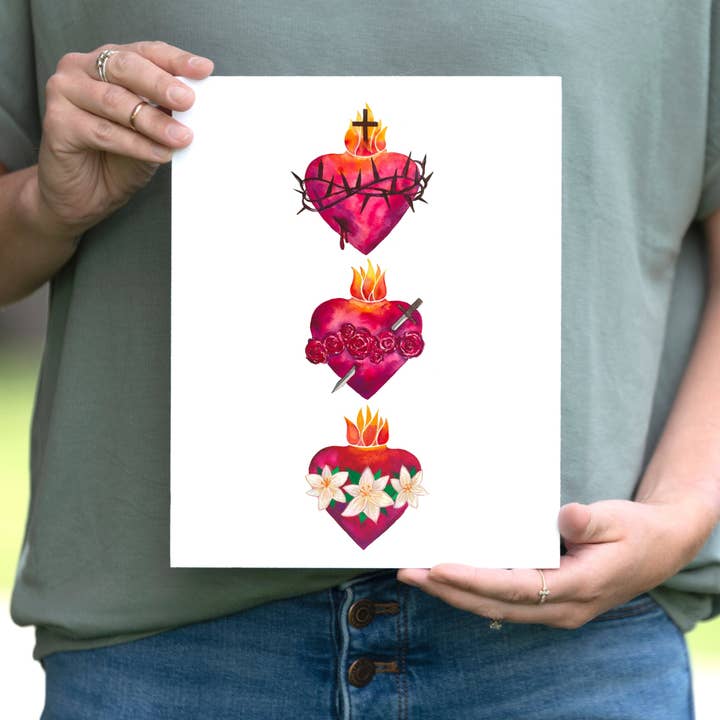 Holy Family Trio of Hearts Art Print for wholesale by 12th and Blossom