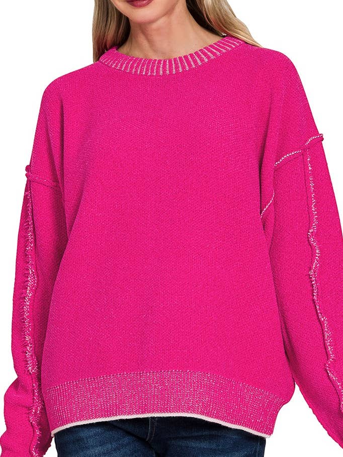 Exposed Seam Round Neck Sweater for wholesale by Vanilla Monkey