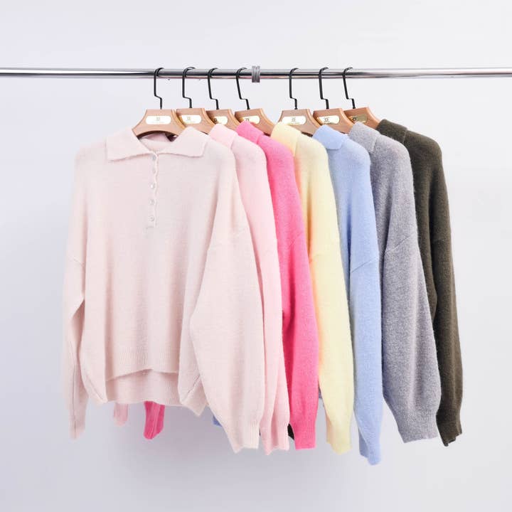 Cecile Wang - Wholesale Knit Sweater - Women's - Soft pullover polo collar MCL245684