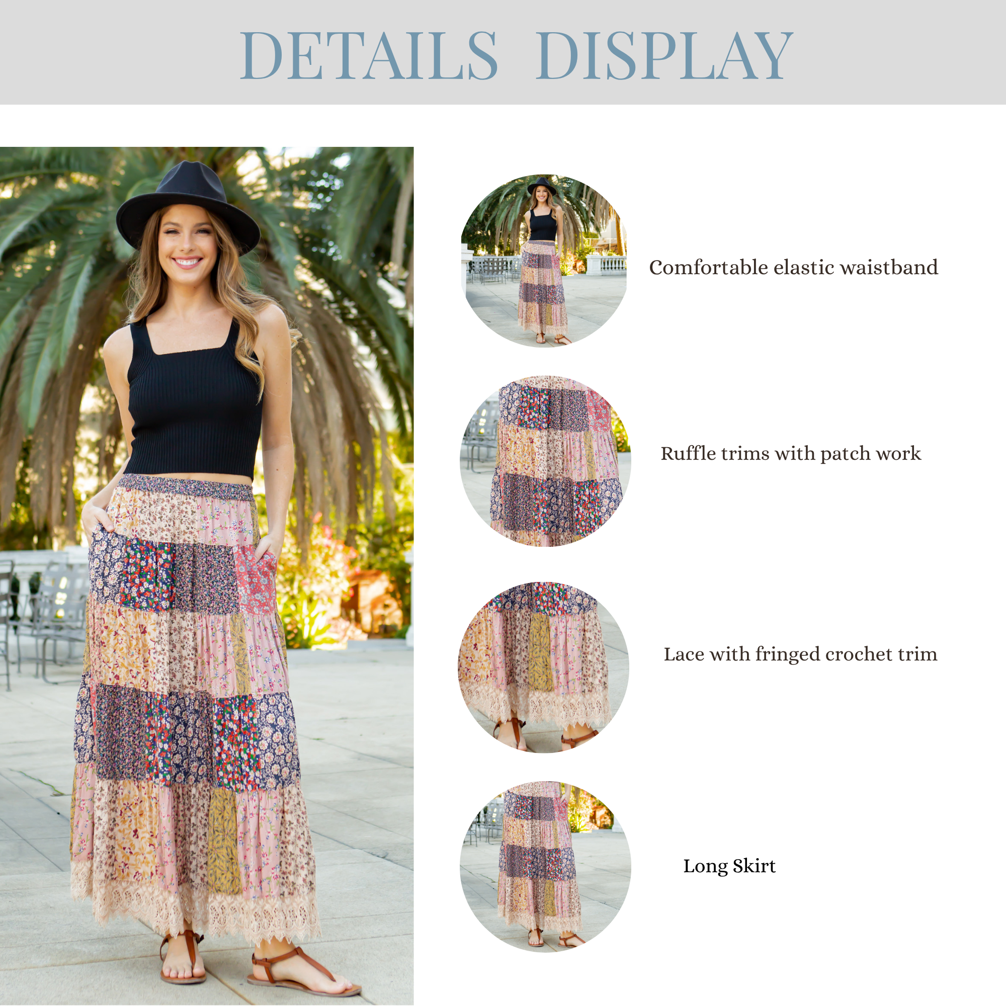 Young Threads - Wholesale Skirt - Women's - Artisan Boho Mixed Print Tiered Patchwork Maxi Skirt (NEW)7