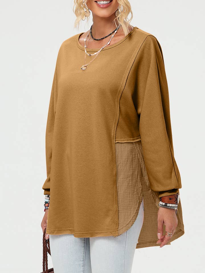 Lovesoft - Wholesale Tunic - Women's - Crinkle Splicing Raw Hem High Low Oversized Blouse16