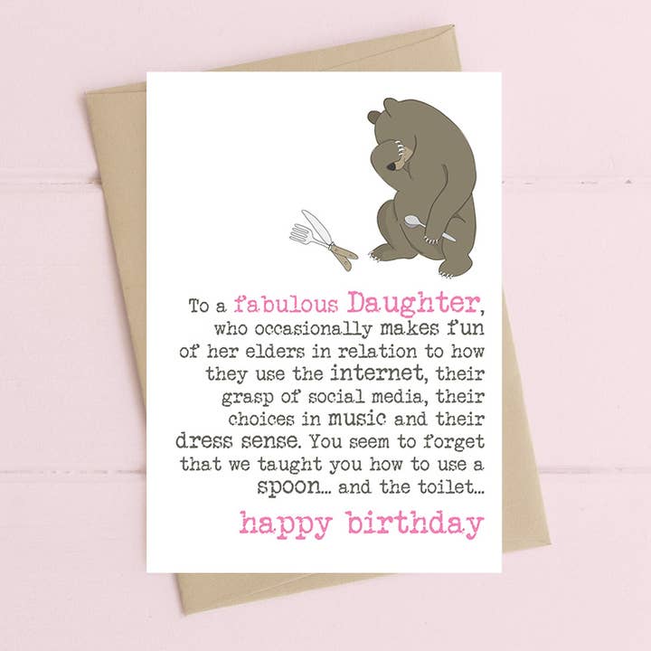 Figlia - Ti Ha Insegnato a Usare un Cucchiaio - Biglietto di Auguri per la vendita all'ingrosso da parte di Dandelion Stationery