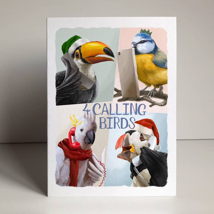 Calling Birds Funny Pun Christmas Card for wholesale by Fasanian Artistry