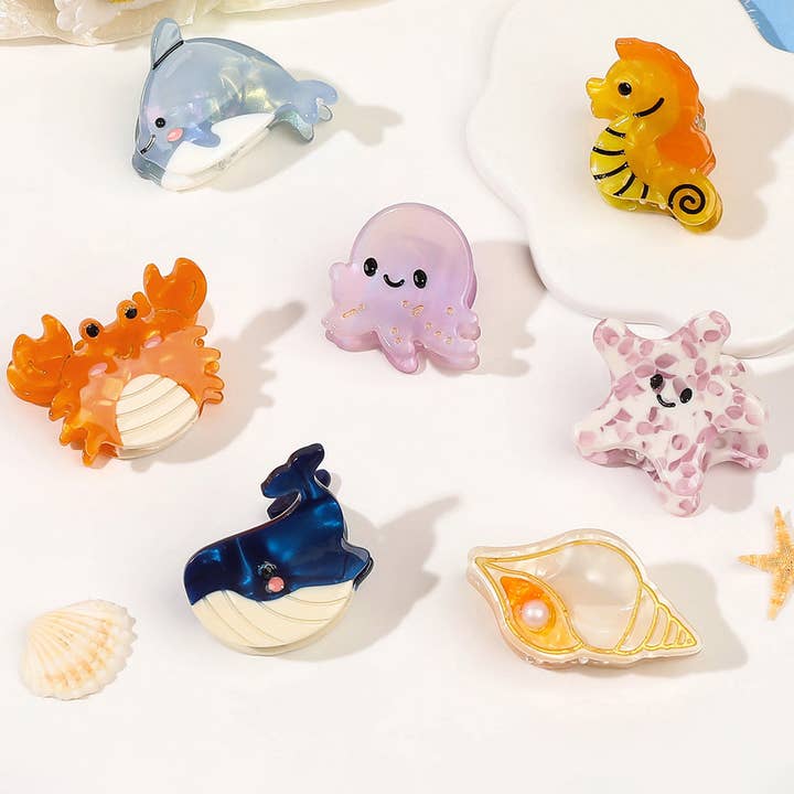 ACCITY - Wholesale Hair Clip - Women's - CUTE OCEAN STARFIS,SEA SNAIL SMALL ACETATE HAIR CLAW CLIPS