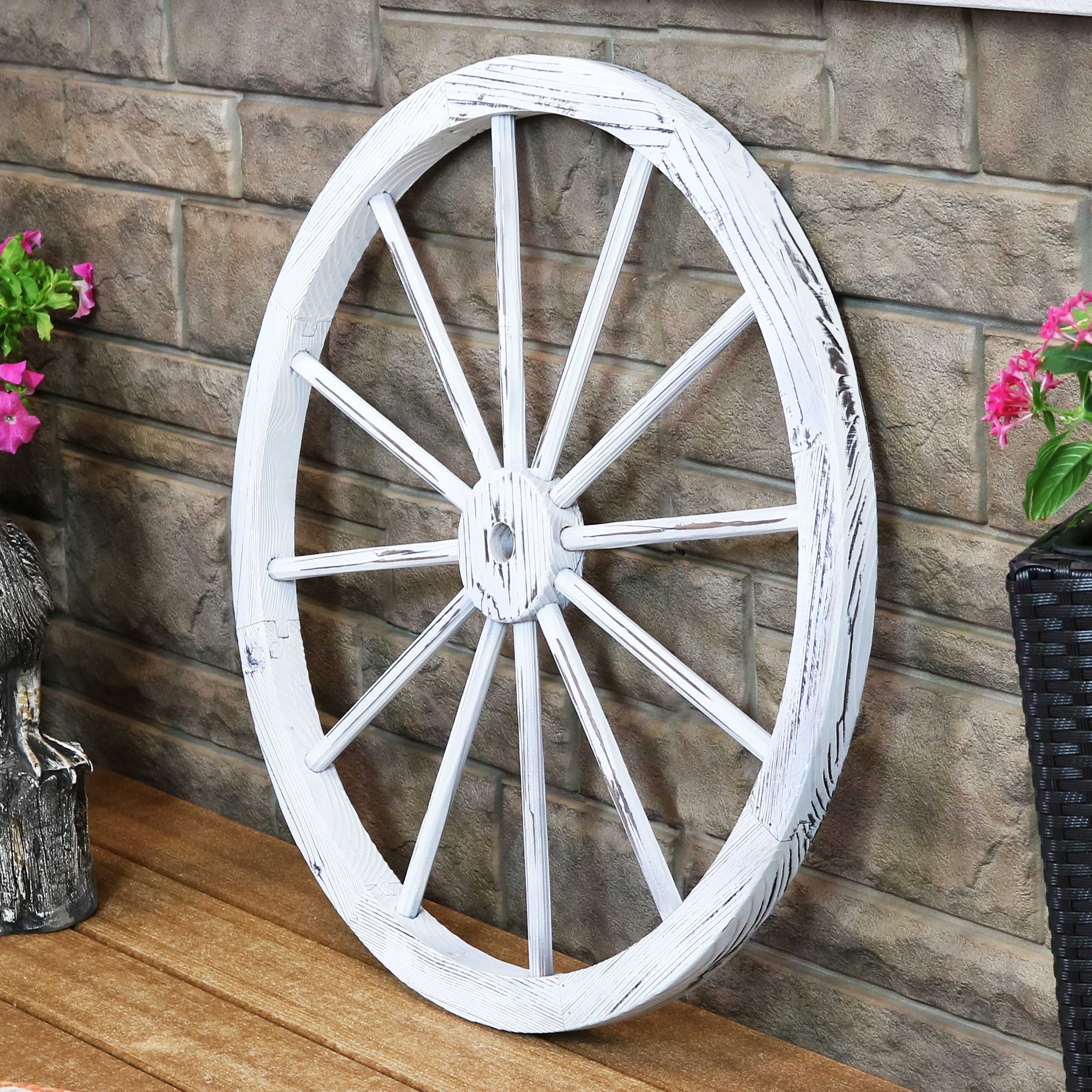 Sunnydaze Decor - Wholesale Outdoor Ornament/Decor - Wagon Wheel Indoor/Outdoor Statue - 29 in - White0