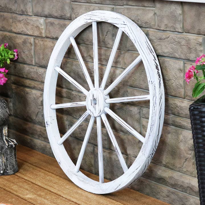 Sunnydaze Decor - Wholesale Outdoor Ornament/Decor - Wagon Wheel Indoor/Outdoor Statue - 29 in - White