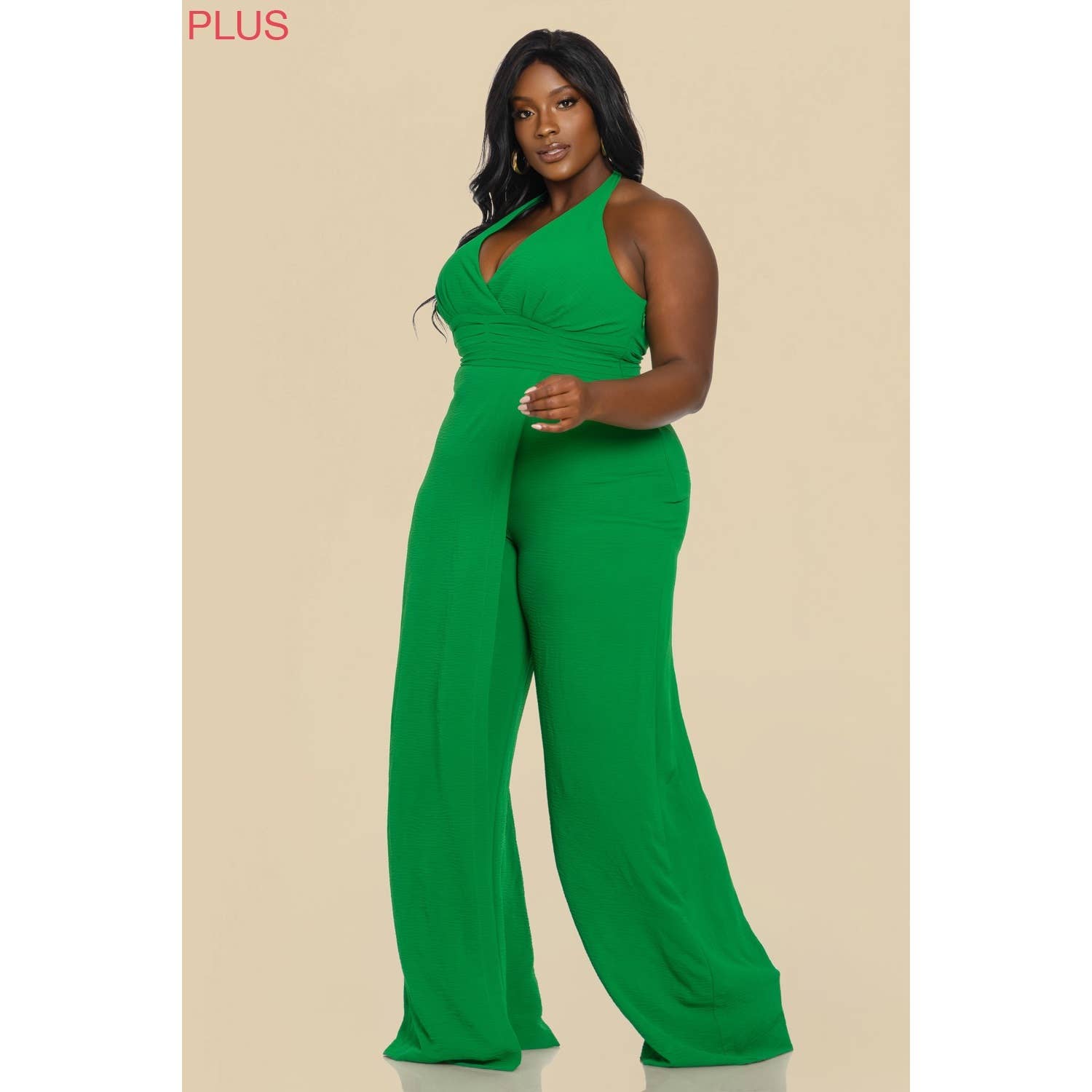 The Sang - Wholesale Jumpsuit - Women's - PLUS SOLID HALTER GATHERED JUMPSUIT9