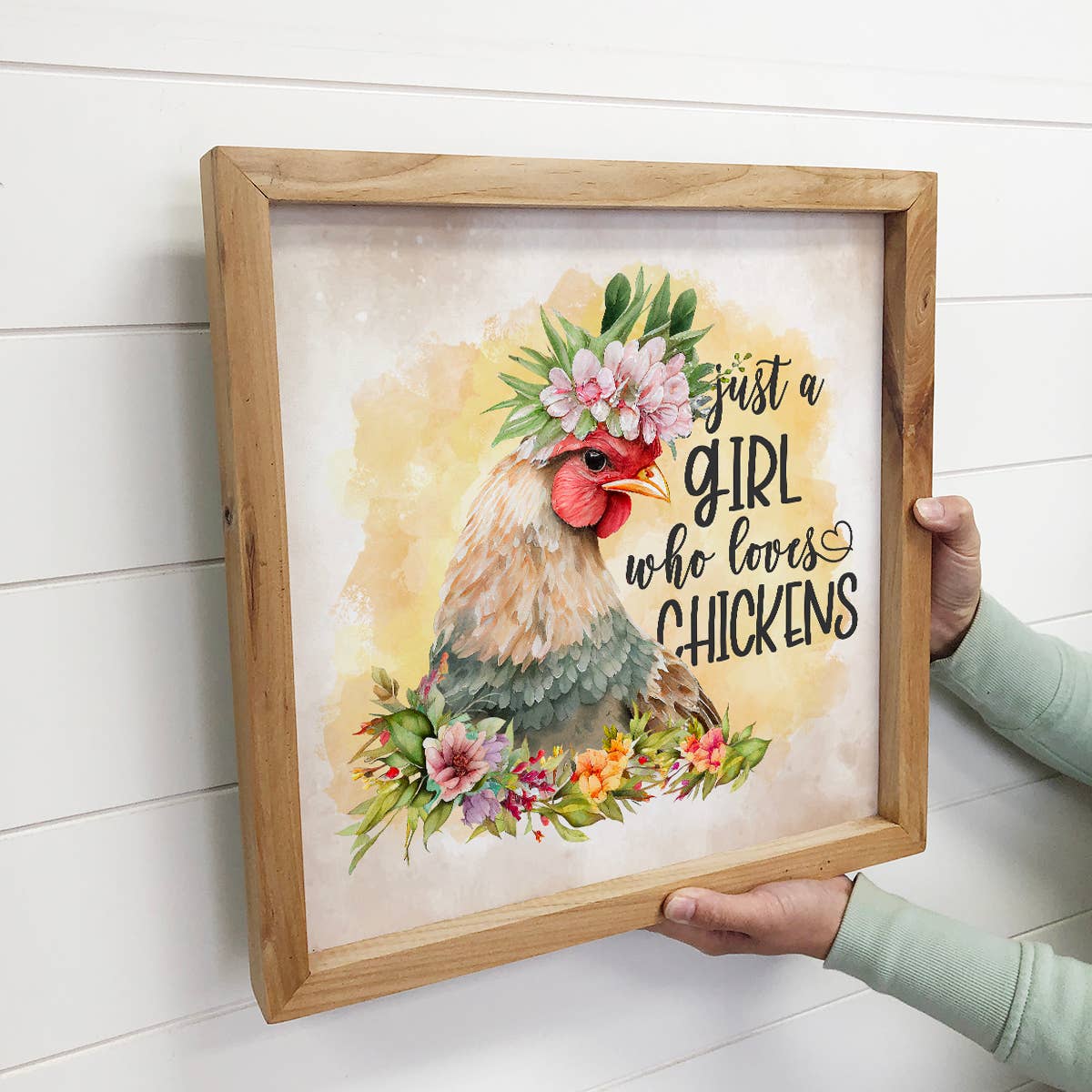 Hangout Home - Wholesale Bord/bordje - Houten kippenbord - Gewoon een meisje dat van kippen houdt - Cadeau2